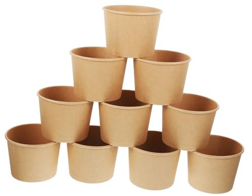 FRCOLOR 12pcs Collapsible Salad Bowls Kraft Paper Disposable Bowls for Serving Rice Soup Salad Dessert at Camping
