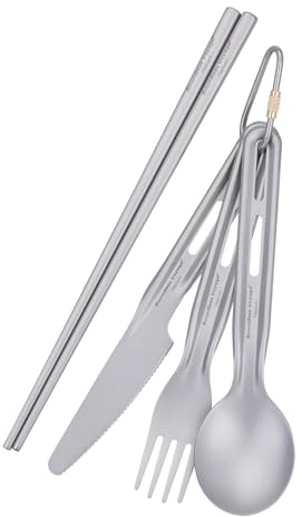 Boundless Voyage Titan Campingzubehör Messerlöffel Gabel Essstäbchen Set Ultraleichtes Reise Besteck Set für Suppe, Mahlzeit, Salat, Nudeln (ti1125t-d)