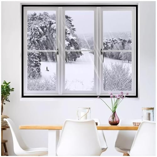 Película Aislante para Ventanas,135x195cm Negro película transparente gruesa para ventanas con cinta de doble cara,película plástica transparente para ventanas para preparación para el invierno