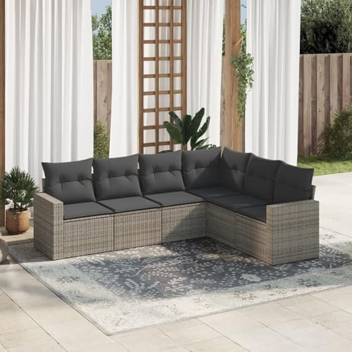 qohoio 6-TLG. Garten-Sofagarnitur mit Kissen LoungemöBel Balkon Gartengarnitur Set Lounge MöBel Outdoor Grau Poly Rattan - 3251347