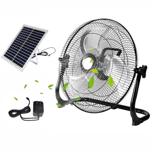 SFNIOKFG 14 Battery Operated Fan with 15W Solar Powered, Industrial Fan,20000 mAh Portable Solar Rechargeable Floor Fan for Outdoor,Camping,BBQ,Fishing,Travel (Color : Black, Size : 20in(52cm))