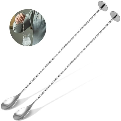 CONJURAIDE 2 Stück Barlöffel, 30cm Lange Löffel Edelstahl Probierlöffel Stampfer Spiral Designer Longdrinklöffel Stößel Cocktail Löffel Eislöffel Lang Bar Zubehör für Stir Cocktail Kaffee