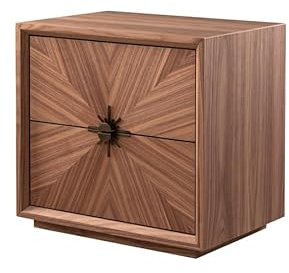 My Furniture Celia – Table de Chevet à Deux tiroirs en placage de Noyer décoratif – Poignées en Laiton Uniques – Style hôtel de Luxe – Meuble Moderne, élégant et spacieux.