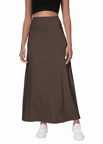 EXCHIC Donne comodità Addensato A Linea Vita Alta Maxi Gonna Elastici Maglia Lunghe Gonne(M, caffè)