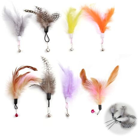 8 Stück Katze Federspielzeug mit Glocken, Katzen Federspielzeug, Feder Teaser Katze Spielzeug, Ersatzfeder Nachfüllpackungen mit Glocken, Exerciser Spielspielzeug für Kätzchen oder Katze, 6 Farben