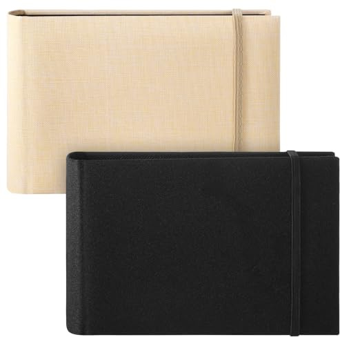 2 Pack Small Photo Albums, 6x4 Slip In Photo Albums 200 Photos Mini Flip Photo Book Album Portable Linen Cover Memory Book with Linen Cover for Baby Wedding Holiday Family Birthday Travel(Black,Beige)