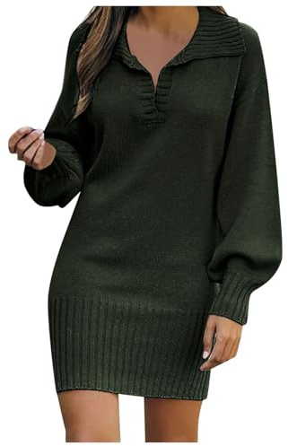Vestido de punto tallas grandes suéter sólido vestido de lana de longitud media vestido de punto vestidos de invierno para mujer manga larga, verde, XXL