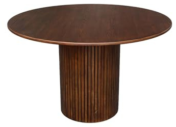 Alice's Garden sweeek - Table à Manger Ronde Bois d'hévéa et placage chêne Noyer 4 Places - Ø 115 x 73 cm - Estelle