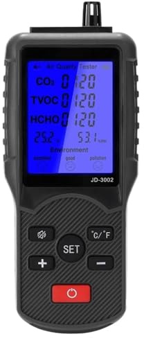 JD-3002 Air Quality Detector CO2 HCHO TVOC Temperature Humidity Measuring Device CO2 Meter Multifunctional Air Quality Analyzer(Plastic Box)