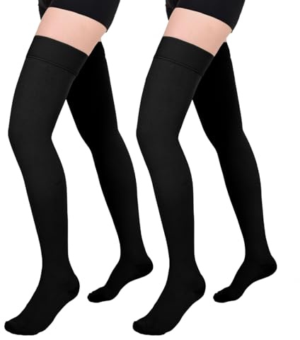 Evolyline 2Paar Lang Kompressionsstrümpfe Damen Herren 15-20mmhg | Geschlossenem Zehe Stützstrümpfe Damen Unisex Trombosestruempfe Damen Flug Thigh High Compression Socks For Lipoödem, Dvt
