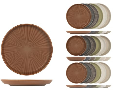 H&H, Set 18 Piatti in Stoneware, Universe Nordic, Design Nordico, 6 Piani 26cm, 6 Fondi 20,5cm, 6 Frutta 20cm, Terracotta e Colori Assortiti