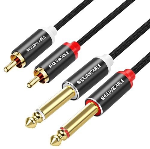 SHULIANCABLE Cinch auf 6.35mm Klinke Kabel, 2x 6,35 mm zu 2RCA Kabel(2M) | Gold-Plated 1/4 Männlich TS zu 2 RCA Männlich Stereo Audio für Verstärker, HiFi Stereo Audio System, Heimkino