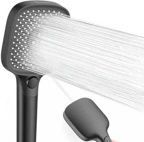 Ronvie Water Saving Shower Head with 4 Spray Modes for Low Water Pressure | High Pressure ShowerHead with Spray Gun, Powerful Middle Stream Jets for Shower Experience, Black