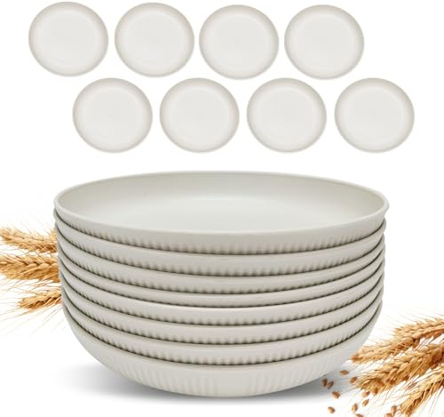 Ulrikco Wiederverwendbar Kunststoff Teller Set mit 8 Stück 23cm, BPA-Frei Mikrowellenfest & Spülmaschinenfest Essteller, Picknickteller | Unzerbrechliches Speiseteller für Salat Pasta Party Zuhause