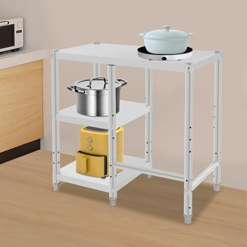 JUDEMII Scaffale da cucina per microonde, regolabile in acciaio inox, per la conservazione di fornelli a gas, bombole a gas, forni a microonde, 80 x 40 x 80 cm