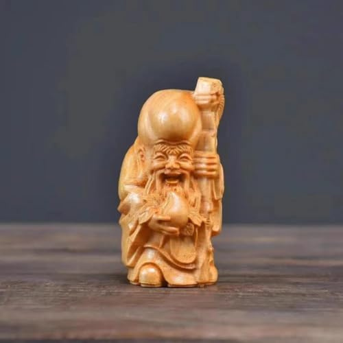 FENNYYAR Tallado de madera de boj de hoja pequeña Antártida Inmortal Weng Shouxing hecho a mano, 6 cm, decoración de escritorio para oficina en casa