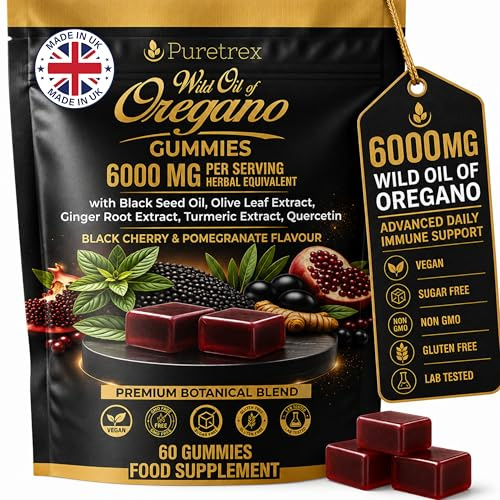 Oregano Oil Gummies 6000mg Herbal Equivalent with Black Seed Oil, Ginger
