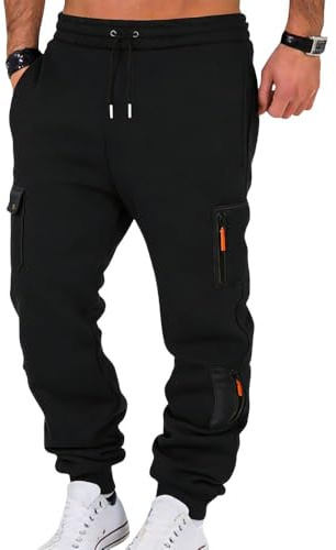 fovdtaa Herren Sweatpants Jogginghose mit Reißverschlusstaschen Lange Sport Elastische Taille Training Fitness Jogger Hose, Schwarz , XL