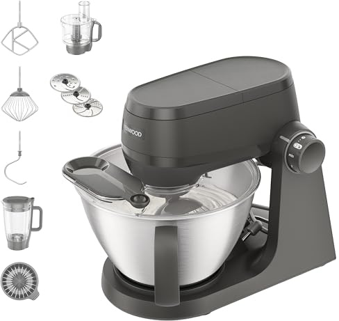 Kenwood Multi Tasker – Amasadora Multifunción con Batidora de Vaso y Procesador de Alimentos, Robot de Cocina 1,7 kg de Masa para Pan y Pizza, Tapa Antisalpicaduras, Gris (KHC30.050GY)
