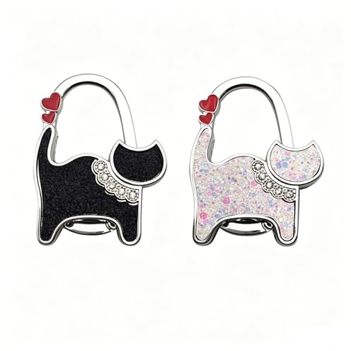 Taschenhalter für Tisch 2-Teilig, Handtaschenhalter für Tisch Faltbarer Metallhaken mit Katzen-Design, Rutschfest Taschenhaken für Tisch für Büro Café Restaurant