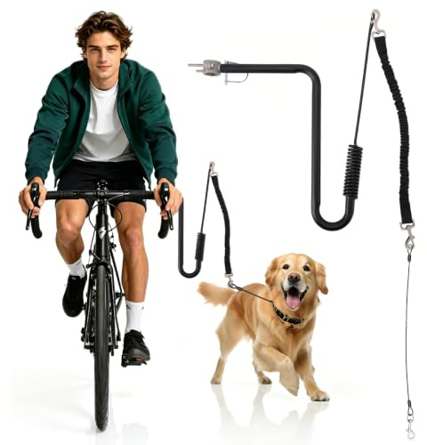 Guinzaglio da bicicletta per cani, distanziatore a forma di U con molla esterna e sgancio rapido, supporto per bicicletta per cani, manubrio libero, ammortizzante, regolabile, resistente ai morsi, per