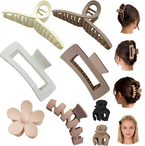 ILOVMUP 8PCS Flat Hair Claw Clips Large Hair Clips for Woman, Non Slip Hair Claw Clips Strong Hold, Flower Claw Clips for Girl, Jaw Clips and Hair Clamps for Thick or Thin, Short or Long Hair