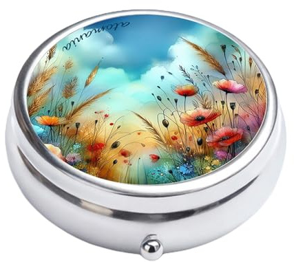 Cendrier de poche Atomania « Fleurs sauvages » – idée cadeau fumeur | Cendrier de poche en inox, hermétique anti-odeur, compact Ø 5 cm, motif fleurs des champs colorées