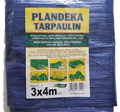 Abdeckplane/Bodenplane mit Metallösen, 3 x 4 m, tragbar, leicht, wasserdicht, für den Außengebrauch geeignet, als Zelt, Hängematte, Sonnensegel, zum Abdecken von Autos/Motorrädern etc.