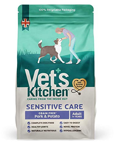 Vet's Kitchen Sensitive Care Hypoallergenic Complete Dry Adult Dog Food, Pork & Potato - Grain Free with Added Health Benefits for Sensitive Dogs (2.2kg)