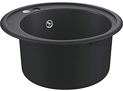 GROHE K400 Composite Sink with Drainer, 86cm, in Granite Black, Top-Mounted, 1 Bowl, with Overflow and Automatic Waste Fitting 31640AP0