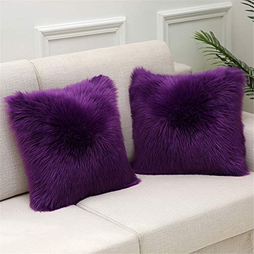 Martin Kench 2PCS Kissenbezug Kunstfell Reißverschluss Kissenhülle Kissenbezüge Fellkissen Sofakissen Fell Bezüge Kissen Hülle Sofa Deko Hüllen (Violett,45 * 45cm)