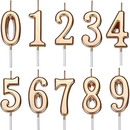 Feelairy 10 Pcs Bougies D’Anniversaire Bougies de Nombre en Chiffres 0-9, Beau Numéro Briller Bougies, Topper de Gâteau Décoration pour Faveur de Fête d’Anniversaire (Champagne)