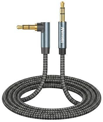 Nanxudyj 90 Degree 3.5mm Stereo Audio Cable 0.5M, Right Angle Aux 3.5mm Male to Male Cable Right Angle AUX Cord Compatible for Headphone,iPhone,Tablets, Speakers, 24K Gold Plated