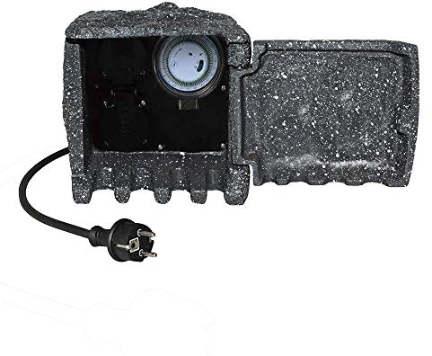 Garten Außensteckdose Stein Optik Grau 2-fach mit Schaltuhr Steckdosenleiste inkl. 5m Kabel