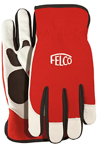 FELCO Arbeitshandschuhe mit Leder 702S (Größe S, Innenhand + Finger mit Leder, Handschuhrücken aus Spandex, atmungsaktives Material, rot/weiß) FELCO 702S