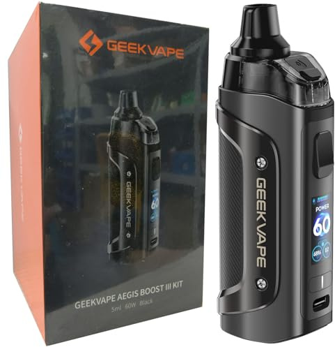 Geekvape Aegis boost 3 pod mod kit 3000mah (max 60w) modo inteligente de 5 ML con bobina b geekvape [0,2ohm | 50-58w]; (repuesto: 0,6ohm | 15-25w) sin nicotina (Black)