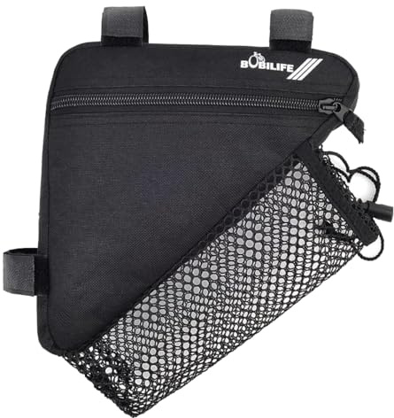 BOBILIFE Sacoche de cadre triangulaire pour vélo – Sacoche de vélo pour ranger des triangles, tube de direction, sacoche de selle pour vélos de course et VTT (noir avec porte-bouteille)