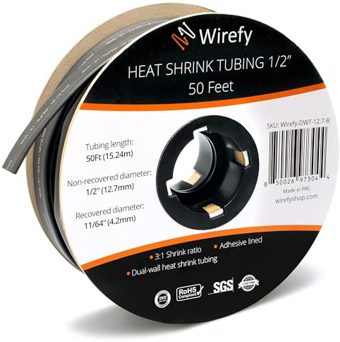 Wirefy Schrumpfschlauch Metrware mit Kleber 15m - 3:1 Schrumpfverhältnis, Doppelwandiger Schrumpfschlauch Wasserdicht - Heat Shrink Tube Set Schwarz Ø 12,7mm