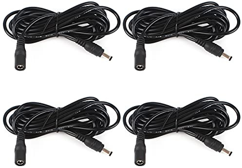 Haisheng 4Pcs Extension Cord, 5.5mm x 2.1 mm Extension Lead DC 12V Power Extension Cable Supply Adapter Electrical Cable Extender Cord Compatible with CCTV Camera Led Router Printer Audio Speaker
