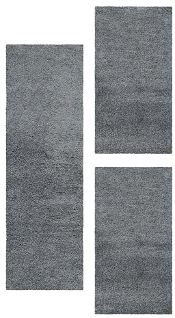 HomebyHome Bettumrandung Schlafzimmer 3 teilig Teppich Hellgrau - Waschbarer Bettumrandung Teppich Läufer Set Extra Flauschig Bettvorleger Schlafzimmer Bettset:2 St. 60x110 cm | 1 St. 80x150 cm