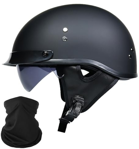 ACLFFSHOP Halbschalenhelm mit ECE, Jethelm Retro mit Sonnenblende, Chopper Helm Roller Helm Offenem Helm, Street Moped Halbhelme, mit Herausnehmbarem und Waschbarem Futter M~XXL
