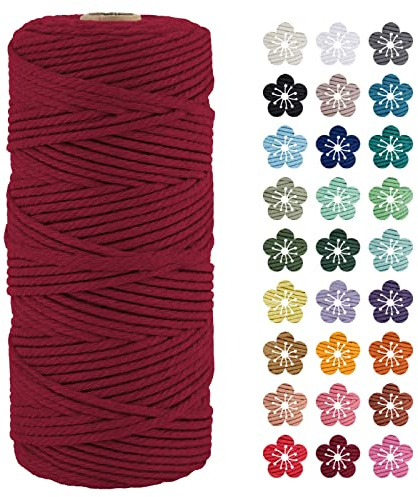 LEREATI Makramee Garn 3mm x 100m Weinrot Baumwollkordel Natur Baumwollseil Farbig Baumwollgarn, Macrame Cord 3mm für DIY Geflochten, Makramee Deko, Hängepflanze, Wandbehang, Vorhang