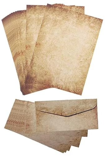 25 Blatt Vintage hell Briefpapier im DIN A4 Format - beidseitig bedruckt mit 25 stk Briefumschlägen in Kraftpapier 100g – Old Paper (25 Blatt Vintage Briefpapier set)