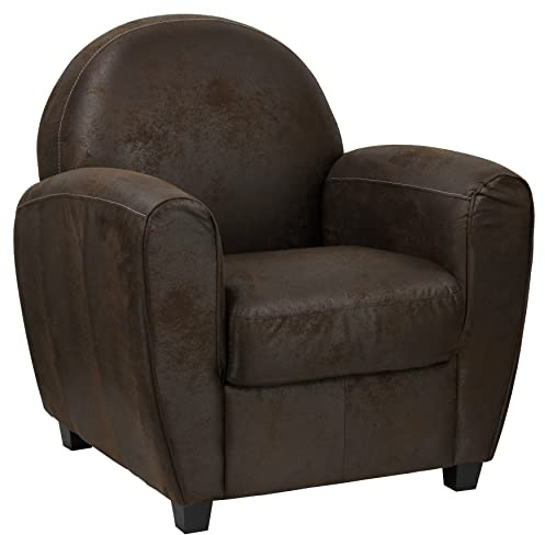 Totò Piccinni Poltrona VANITY poltroncina in similpelle con braccioli imbottita design vintage retrò (Marrone Scuro)