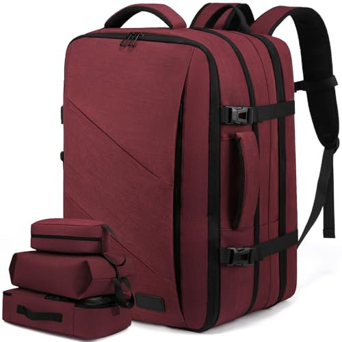 LOVEVOOK Reiserucksack Flugzeug, Laptop Rucksack für 17,3 Zoll, erweiterbar Handgepäck Rucksack für Herren Damen, groß 30L-40L Business Rucksack für Weekender Reisen Arbeit, Weinrot