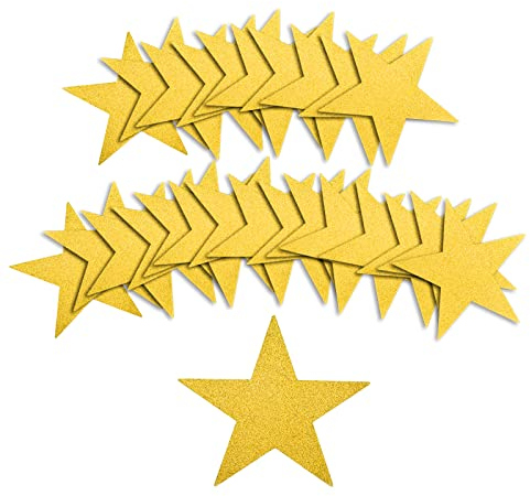 50 Pezzi Ritagli di Stelle Glitterate, 15,3cm Stelle di Carta Glitterata per Bachec Aula Parete Articoli per Feste (Oro)