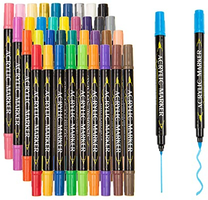 CeleMoon 36 Colors Acrylic Paint Pens, Dual Tip Painting Markers Set with Fine & Brush Tips for Wood, Easter Egg, Canvas, Stone, Rock Painting, Glass, Ceramic Surfaces, DIY Crafts Making Art Supplies