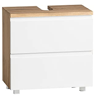 Lomadox Unterbeckenschrank Waschbeckenunterschrank, stehend/hängend, Wotan Eiche Nb. mit weiß matt, 2 Auszüge, B/H/T ca. 85/56/35 cm