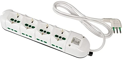 FANTON 481324-B Multipresa elettrica 12 posti con 4 prese universali e 8 prese bivalenti italiane laterali ciabatta spina piccola 10A colore bianco
