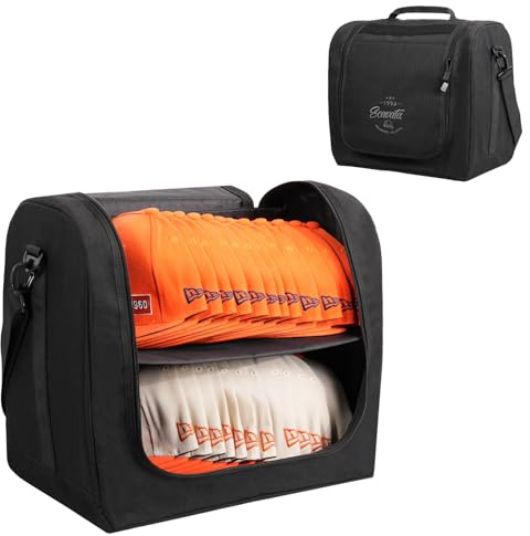 SCAVATA Large Hat Bag for Baseball Caps, Hat Organizer Bag for Traveling & Moving, Storing Snapback Cap, Portable Hat Carrier Holder Case for 20-24 Caps (Black)